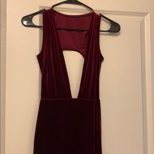 Burgundy Very low cut open back dress